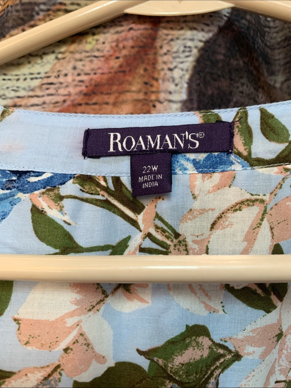 Roaman's Powder Blue Floral Pintuck Button-Up Blouse - Picture 2 of 5